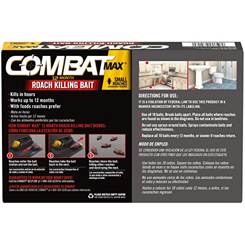 Combat Max 12 Month Roach Killing Bait, Small Roach Bait Station, Child-Resistant, 18 Count