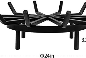 AMAGABELI GARDEN & HOME 24in Fire Grate Log Grate Wrought Iron Fire Pit Round Spider Wagon Wheel Firewood Grate Heavy Duty 0.7in Bar Fireplace Stove Burning Rack Holder 4Legs Chimney Hearth BG274