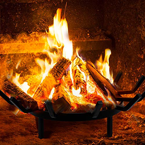 AMAGABELI GARDEN & HOME 24in Fire Grate Log Grate Wrought Iron Fire Pit Round Spider Wagon Wheel Firewood Grate Heavy Duty 0.7in Bar Fireplace Stove Burning Rack Holder 4Legs Chimney Hearth BG274