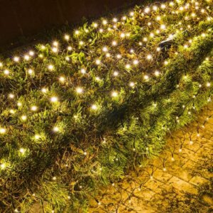 dazzle bright christmas 200 led net lights, 9.8 ft x 6.6 ft connectable mesh lights with 8 lighting modes, christmas decorations for indoor outdoor bush yard garden decor (warm white, green wire)