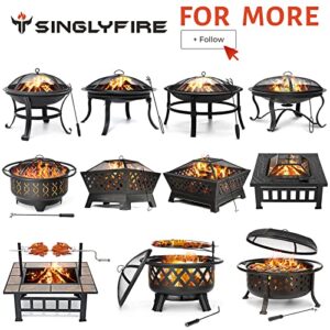 SINGLYFIRE 30 Inch Fire Pits for Outside with Grill Outdoor Wood Burning Firepit Large Steel Firepit Bowl for Patio Backyard Picnic Garden with Swivel BBQ Grill, Ash Plate,Spark Screen, Poker