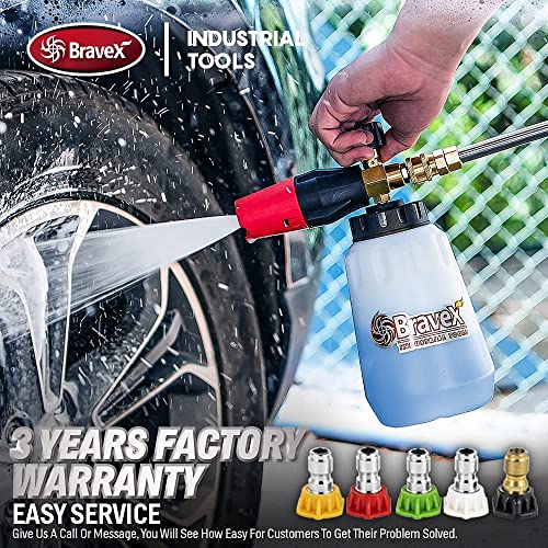 STEINBRÜCKE Foam Cannon -Snow Foam Lance Heavy Duty with Extra-Wide Neck, Thicker Brass Core and 5 Nozzle Tips for Pressure Washer Gun 1 Liter
