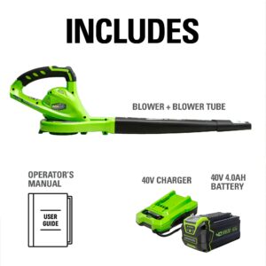 Greenworks 40V (150 MPH / 135 CFM) Cordless Leaf Blower, 4.0Ah Battery and Charger Included