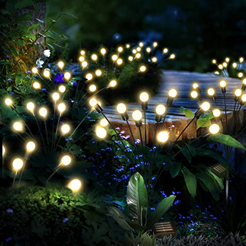 FRSTONA Solar Garden Lights Outdoor Waterproof Firefly Light Yard Decorative 10LED Solar Powered Swaying Landscape Light for Patio Pathway Flower Backyards Decoration,Warm White (4 Pack)