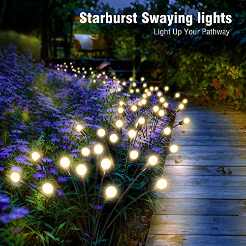 FRSTONA Solar Garden Lights Outdoor Waterproof Firefly Light Yard Decorative 10LED Solar Powered Swaying Landscape Light for Patio Pathway Flower Backyards Decoration,Warm White (4 Pack)