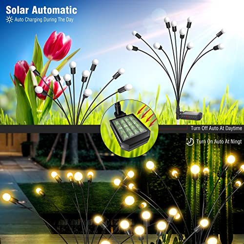 FRSTONA Solar Garden Lights Outdoor Waterproof Firefly Light Yard Decorative 10LED Solar Powered Swaying Landscape Light for Patio Pathway Flower Backyards Decoration,Warm White (4 Pack)