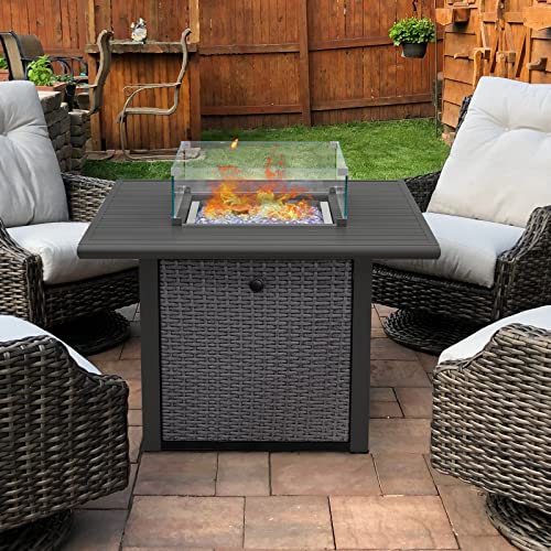 MARVOWARE Propane Gas Fire Pit Table, 60,000 BTU Wicker Outdoor Fireplace with Lid & PVC Cover,CSA Approved Auto-Ignition Fire Tables for Garden Backyard Deck Patio(36in)