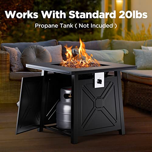 Ciays 28 Inch Gas Fire Pit Table, 50,000 BTU Propane Fire Pits for Outsides with Steel Lid and Lava Rock, 2 in 1 Square Firepit Table for Gatherings Parties on Patio Deck Garden Backyard, Black