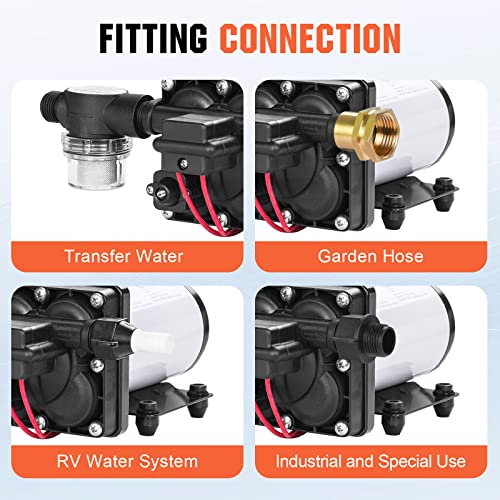 YOUNGTREE RV Fresh Water Pressure Pump 12V 5.5GPM 70PSI, On Demand Self Priming Water Pump 12Volt include 3/4" Garden Hose Adapters for Yacht Agricultural Irrigation Spraying Kitchen