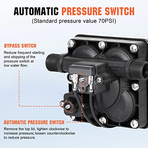 YOUNGTREE RV Fresh Water Pressure Pump 12V 5.5GPM 70PSI, On Demand Self Priming Water Pump 12Volt include 3/4" Garden Hose Adapters for Yacht Agricultural Irrigation Spraying Kitchen