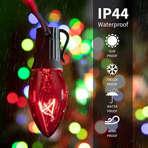 25 Pack Replacement C7 Light Bulbs for E12 Base Christmas String Lights, Classic Christmas Bulbs for Holiday Party Indoor Outdoor Garden Backyard Cafe Xmas Decoration, Red