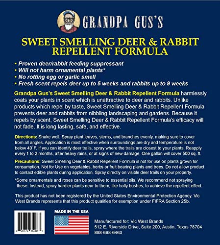 Grandpa Gus's Deer & Rabbit Repellent Spray with Extended Hose; Protects Garden & Yard, Sweet Smelling Formula with Natural Essential Oils, Weather-Resistant Stink-Free Long-Lasting Scent, 128 oz