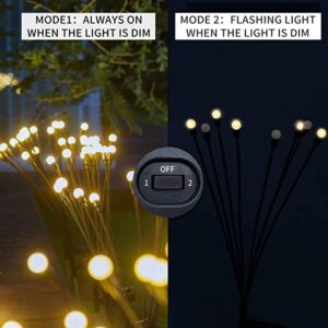 YeCeat Firefly Lights Solar Outdoor 2 Pack - Swaying Flashing 2 Modes Garden Light - Upgrade Fairy Warm White 6 LED Bulb Pathway Decor