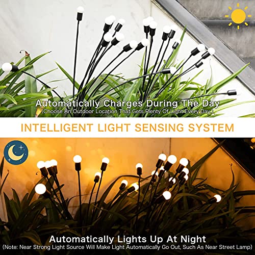 YeCeat Firefly Lights Solar Outdoor 2 Pack - Swaying Flashing 2 Modes Garden Light - Upgrade Fairy Warm White 6 LED Bulb Pathway Decor