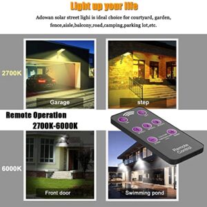 Adowan LED Solar Outdoor Lights with Motion Sensor, 3 Lighting Modes Flood Lights with Remote Control, Waterproof Night Security Light for Garage Garden Street Shed Yard (2 Pack)