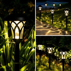 GIGALUMI Solar Pathway Lights Outdoor 6 Pack, Solar Garden Lights Warm White, Black Super Bright High Lumen Waterproof Metal Automatic Solar Lights for Path, Garden, Lawn, Patio and Walkway