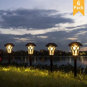 GIGALUMI Solar Pathway Lights Outdoor 6 Pack, Solar Garden Lights Warm White, Black Super Bright High Lumen Waterproof Metal Automatic Solar Lights for Path, Garden, Lawn, Patio and Walkway