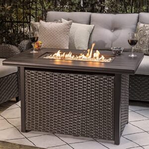 nuu garden 43-inch propane fire pit table, 50,000 btu aluminum gas fire table with lid, cover and glass beads, rectangle firepit for garden, patio, backyard, deck, dark black