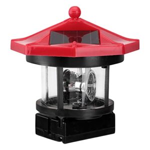 happyyami outdoor spotlight led solar powered lighthouse 360 degree rotating lamp statue rotating lights beacon tower hanging for garden outdoor decor red fence decor