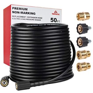 yamatic pressure washer hose 50 ft kink resistant, extension power washer hose 3200 psi x 1/4″, m22 to 3/8″ quick connect couplers for replacement (premium upgrade version 2x)