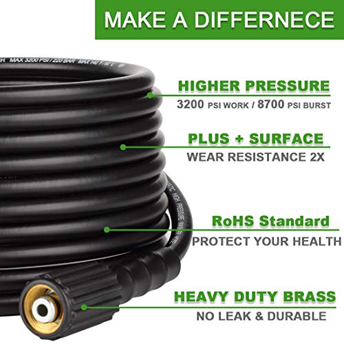 YAMATIC Pressure Washer Hose 50 ft Kink Resistant, Extension Power Washer Hose 3200 PSI X 1/4", M22 to 3/8" Quick Connect Couplers for Replacement (Premium Upgrade Version 2X)