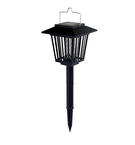 New & Improved Solar Powered Zapper- Enhanced Outdoor Flying Insect Killer- Hang or Stake in the Ground- Cordless Garden Lamp- Portable LED Machine- Best Stinger for Mosquitoes/ Moths/ Flies (Black)