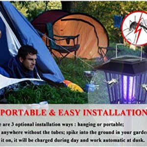 New & Improved Solar Powered Zapper- Enhanced Outdoor Flying Insect Killer- Hang or Stake in the Ground- Cordless Garden Lamp- Portable LED Machine- Best Stinger for Mosquitoes/ Moths/ Flies (Black)