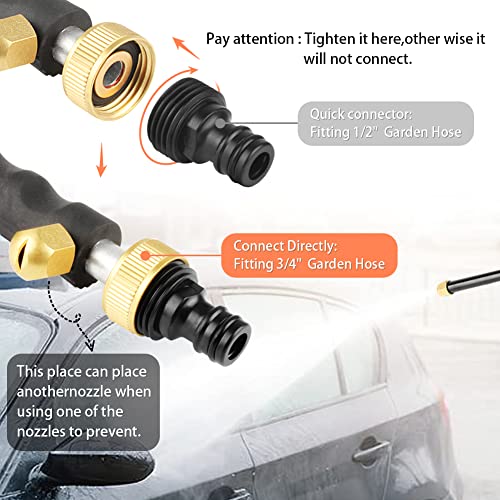 High Pressure Hose Nozzle for Garden Hose, Hydro Jet High Pressure Power Washer Gun, Portable Hydrojet High Pressure Power Washer Water Gun with 3 Hose Nozzles for Cleaning Garden and Sidewalk