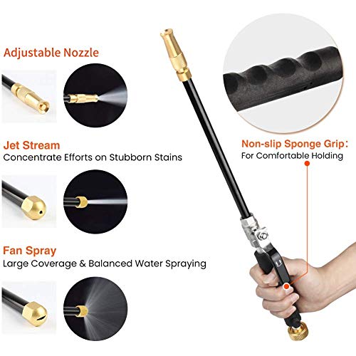 High Pressure Hose Nozzle for Garden Hose, Hydro Jet High Pressure Power Washer Gun, Portable Hydrojet High Pressure Power Washer Water Gun with 3 Hose Nozzles for Cleaning Garden and Sidewalk