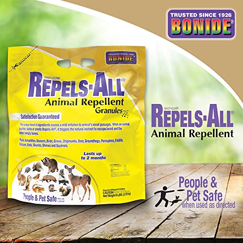 Bonide Repels-All Animal Repellent Granules, 6 lbs. Ready-to-Use Deer & Rabbit Repellent, Deter Pests from Lawn & Garden