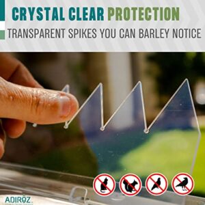 ADIROZ Clear Plastic Bird Spikes for Outdoors – Transparent Acrylic Garden Fence Animal Barrier to Keep Birds Away – Protect Your Home and Patio with a Humane Bird and Squirrel Repellent, 10 Ft.