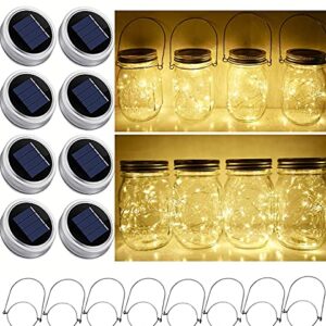 Solar Mason Jar Lid String Lights, 8 Pack 20 Led String Fairy Star Firefly Jar Lids Lights with 8 Hangers Included (Jars Not Included), for Mason Jar Patio Garden Wedding Lantern