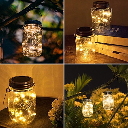 Solar Mason Jar Lid String Lights, 8 Pack 20 Led String Fairy Star Firefly Jar Lids Lights with 8 Hangers Included (Jars Not Included), for Mason Jar Patio Garden Wedding Lantern