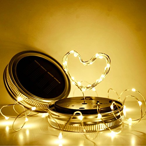 Solar Mason Jar Lid String Lights, 8 Pack 20 Led String Fairy Star Firefly Jar Lids Lights with 8 Hangers Included (Jars Not Included), for Mason Jar Patio Garden Wedding Lantern