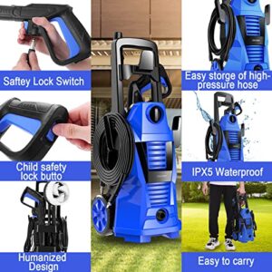 Power Washer ,High Pressure Washer 2.5GPM Electric Power Washer 1400W Power Washers Electric Powered with Adjustable Nozzle Soap Bottle for Homes, Cars, Driveways, Patios and Garden (Blue)