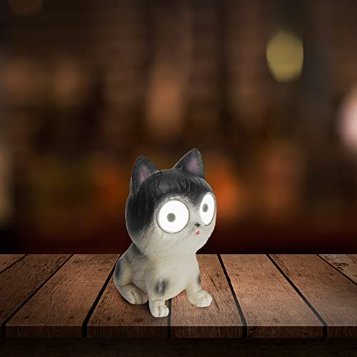 JIANWEI Garden Cat Solar Light, Cute Lawn Cat-Shaped Statues Waterproo-f Solar Animal Statue Light, Bright Eyes Solar Cat Ornament for Flower Fence Passage Walkway Courtyard Decoration