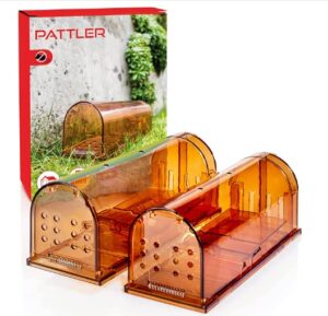 pattler® – 2 pcs humane mouse trap for indoor and outdoor home – mechanical reusable rat trap that still alive for catch and release, garden, garage, attic, inn, hotel use