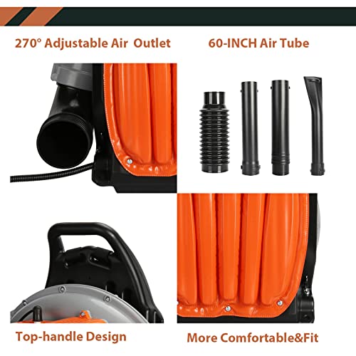 Leaf Blower Gas Powered with Adjustable Backpack Strap, 665 CFM 6800 RPM(r/min) 63cc 2-Stroke Engine Multi-Purpose Cordless High Strength Snow Blower for Outdoor Yard Garden Snowfield & Meadowland