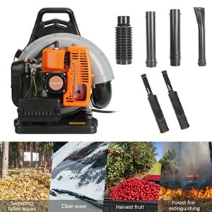 Leaf Blower Gas Powered with Adjustable Backpack Strap, 665 CFM 6800 RPM(r/min) 63cc 2-Stroke Engine Multi-Purpose Cordless High Strength Snow Blower for Outdoor Yard Garden Snowfield & Meadowland