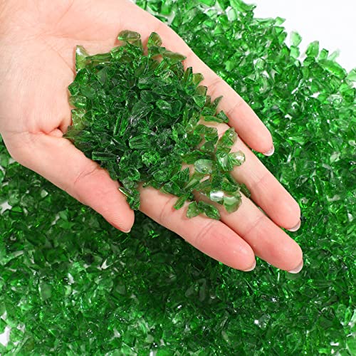 Crushed Glass for Crafts Broken Glass Pieces Decorative Reflective Tempered Crushed Mirror Pieces Vase Filler Crush Glass for Vase Pool, Bar, Fish Tank, Garden Decoration (Green,2 Pound)
