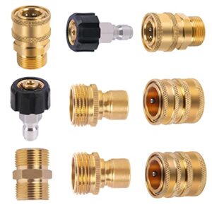 POHIR Pressure Washer Adapter Set, Garden Water Hose Quick Connect Kit, M22 Swivel to 3/8'' Quick Connect, 3/4" to Quick Release, Metric M22 15mm Male Thread to M22 14mm Male Fitting, 9-Pack