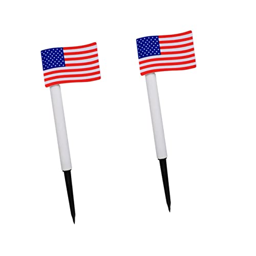 NOLITOY 2pcs Garden Night Lights Backyard Flag US Solar Decor for Patriots Patriotic Pin Patio Day Gift Lamp Supplies Accent Stake Outdoor Lawn Veteran Cemetery Spotlights