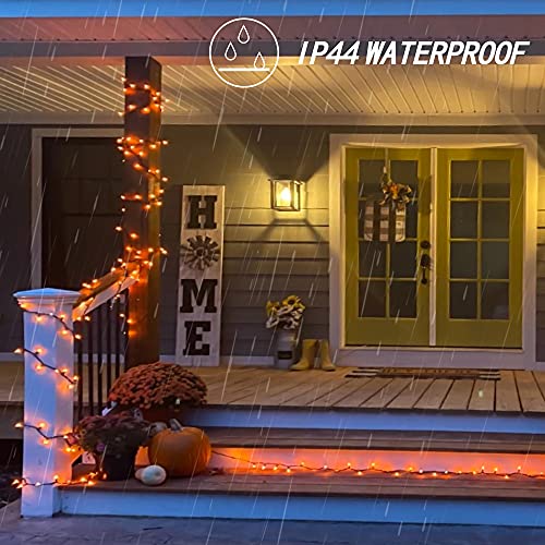 FUNPENY Halloween 50 LED Clear Mini String Lights, 16 FT Battery Operated Waterproof Fairy Lights with 8 Lighting Modes, Halloween Decorations for Indoor Outdoor Garden Party Decor (Orange,2 Pack)