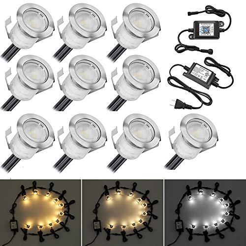 Dimmable LED Deck Lights Kit, 10 Pack Φ1.18 Outdoor Recessed Deck Step Lighting, 2700K-6500K Bluetooth Low Voltage Landscape Light IP67 Waterproof for Garden Patio Rail Ground Pathway