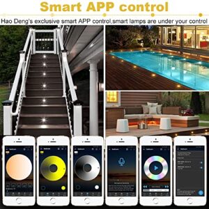 Dimmable LED Deck Lights Kit, 10 Pack Φ1.18 Outdoor Recessed Deck Step Lighting, 2700K-6500K Bluetooth Low Voltage Landscape Light IP67 Waterproof for Garden Patio Rail Ground Pathway