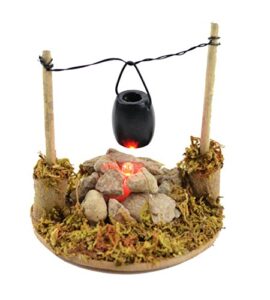touch of nature 1-piece miniature garden fire pit and cooking pot with led lighted, 3.25″ wide x 3.5″ high x 3.25″ deep