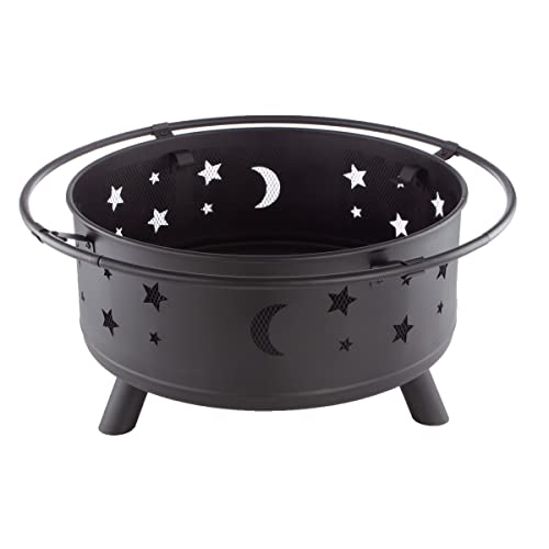 Fire Pit Set, Wood Burning Pit - Includes Screen, Cover and Log Poker- Great for Outdoor and Patio, 30 inch Round Star and Moon Firepit by Pure Garden