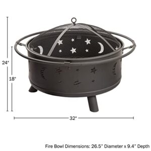 Fire Pit Set, Wood Burning Pit - Includes Screen, Cover and Log Poker- Great for Outdoor and Patio, 30 inch Round Star and Moon Firepit by Pure Garden