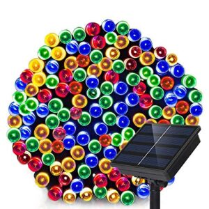 dolucky solar christmas lights outdoor, 72ft 200 led 8 mode solar powered string lights waterproof for garden patio fence holiday party(multicolor)