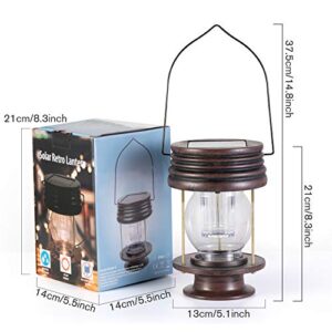 Solar Lanterns Outdoor Waterproof - 8.3" Bright Large Solar Hanging Lights - 2 Pack Solar Powered LED Metal Retro Lights Great Decor for Patio, Gardens, Yards, Path, 30 Lumens (Warm Light)